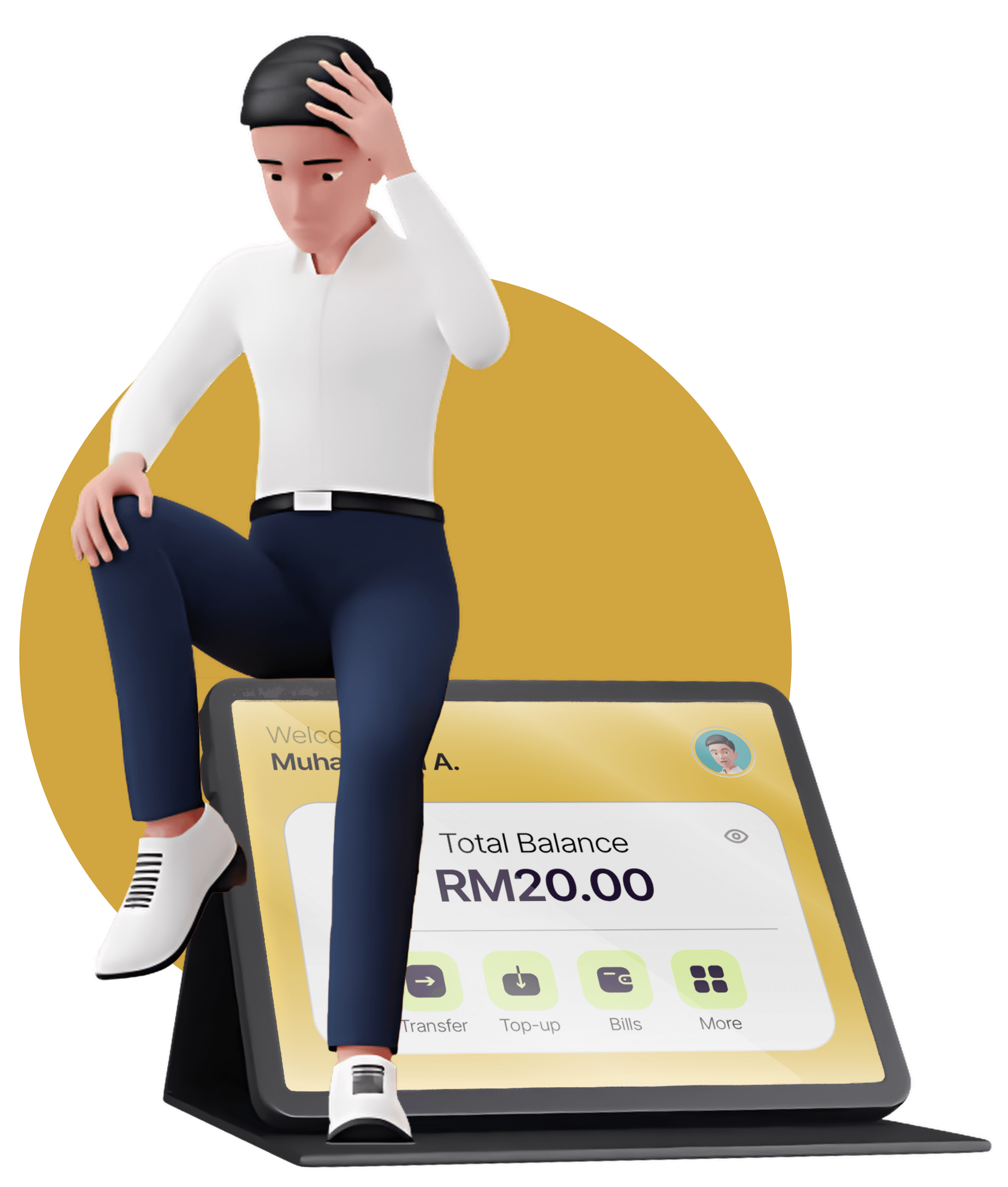 Man sitting beside medical cost display